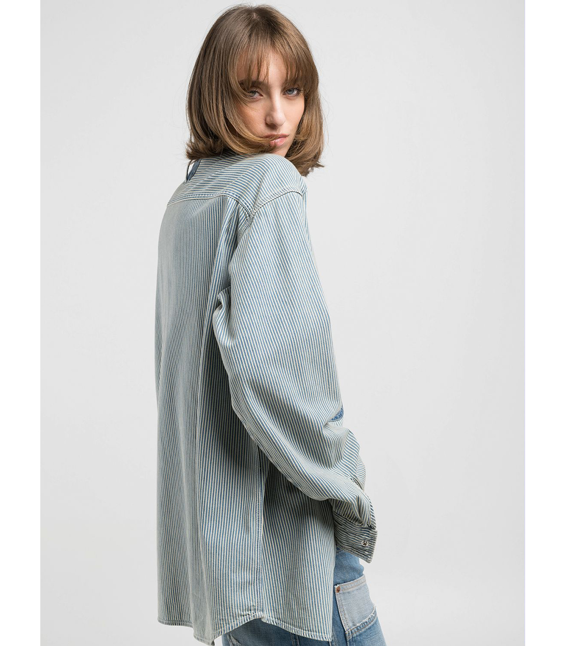 オーバーサイズストライプデニムシャツ 詳細画像 ブルー 2